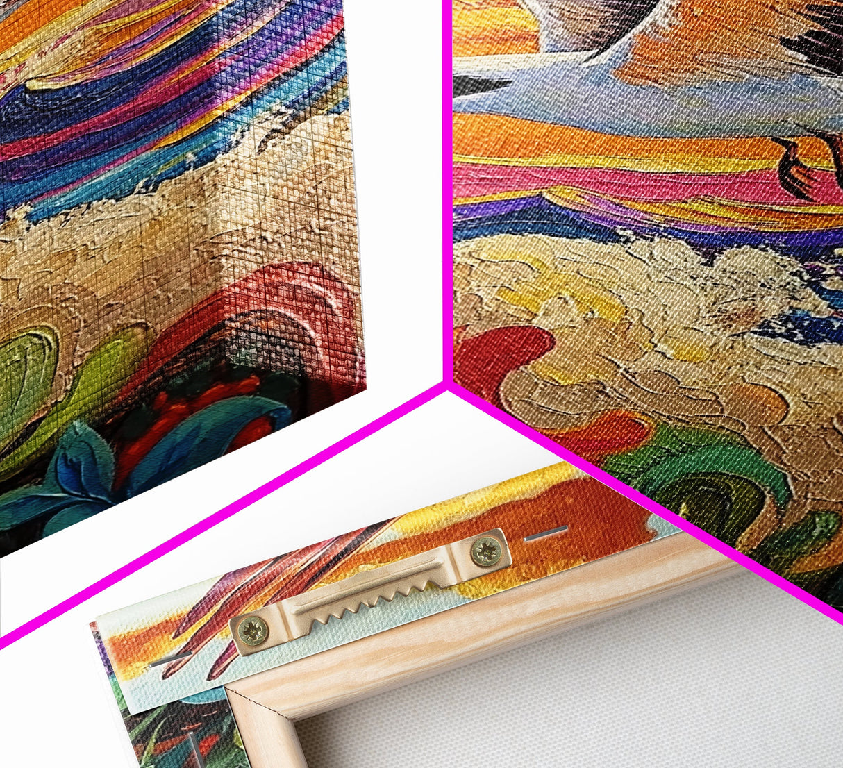 Flying Bird Sunset, Colorful Ocean Waves, Tropical Wildlife Art, Canvas Print, Boho Nature Decor, Fall Wall Accent, Vibrant Scene