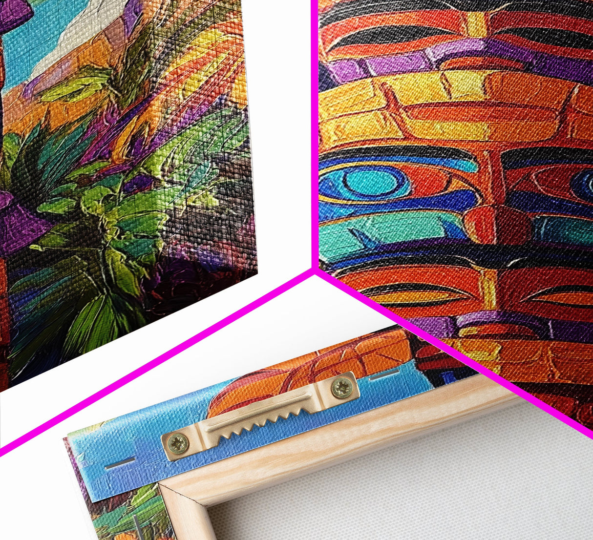 Totem Pole Painting, Tribal Inspired Decor, Canvas Print, Vibrant Wall Art, Boho Art Style, Entryway Statement Art, Unique Cultural Art