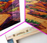 Winding Trail, Ocean Cliffs, Coastal Landscape, Mountain View, Framed Canvas Print, rustic wall art, cabin decor, colorful nature painting