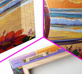 Surfboard Sunset, Ocean View, Floral Beach, Boho Style, Framed Canvas Print, beach lover gift, tropical home decor, coastal living wall art