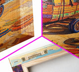 Wagon Ocean, Boho, Beach Scene With Hat Art, Framed Canvas Print, Eclectic Living Room Wall Art, Summer Coastal Decor, Vibrant Colors