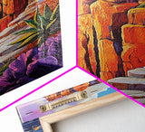 Cliffside Ruins, Ocean, Sunset Ancient Fortress Art, Framed Canvas Print, Dramatic Living Room Wall Decor, Southwest Adventure Style