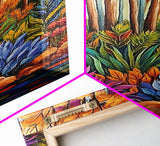 Autumn Forest, Leaves Colorful, Framed Canvas Print bright fall foliage nature painting, botanical boho forest scene, Kitchen Wall Art