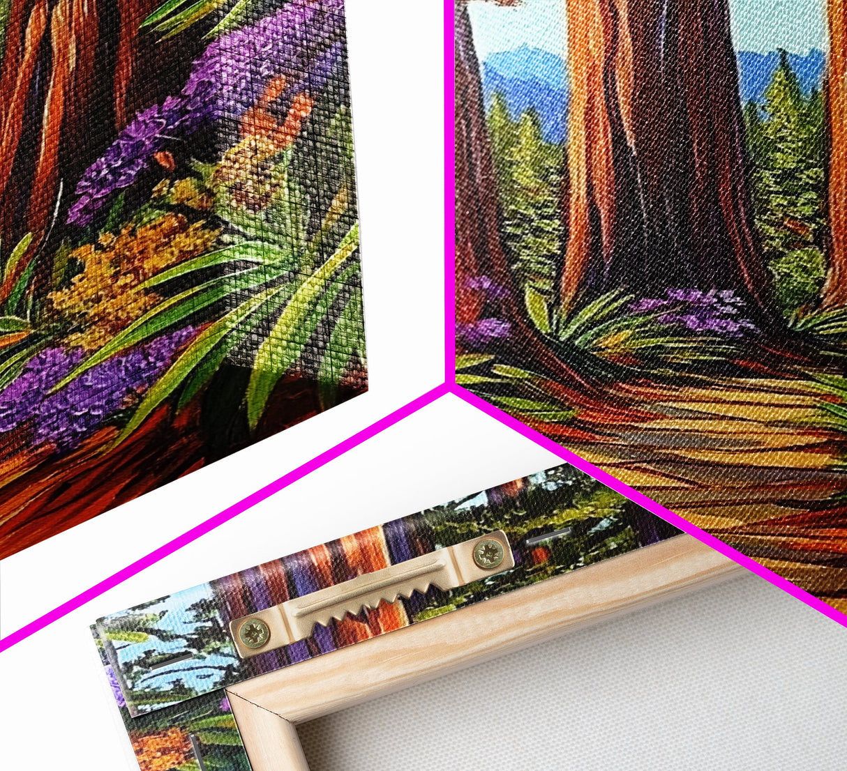 Forest Trail Trees, Nature, Canvas Print enchanted forest path wall art, redwoods hiking trail decor, Living Room Wall Art, boho vibes