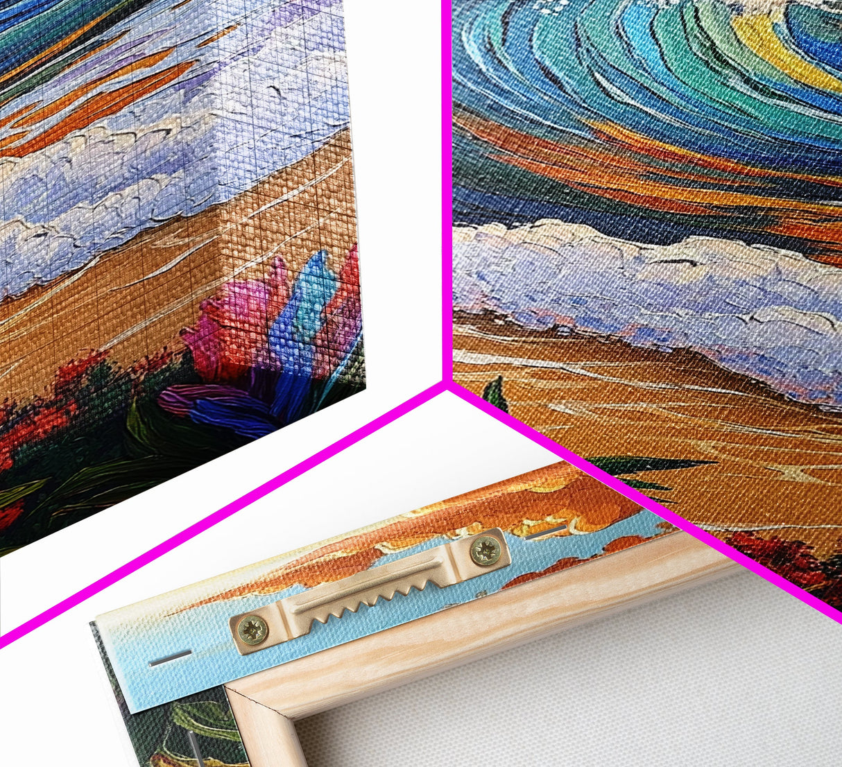 Wave Sunset, Ocean, Flowers, Canvas Print, Crashing sunset wave with tropical flowers, coastal bathroom and surf-themed wall decor