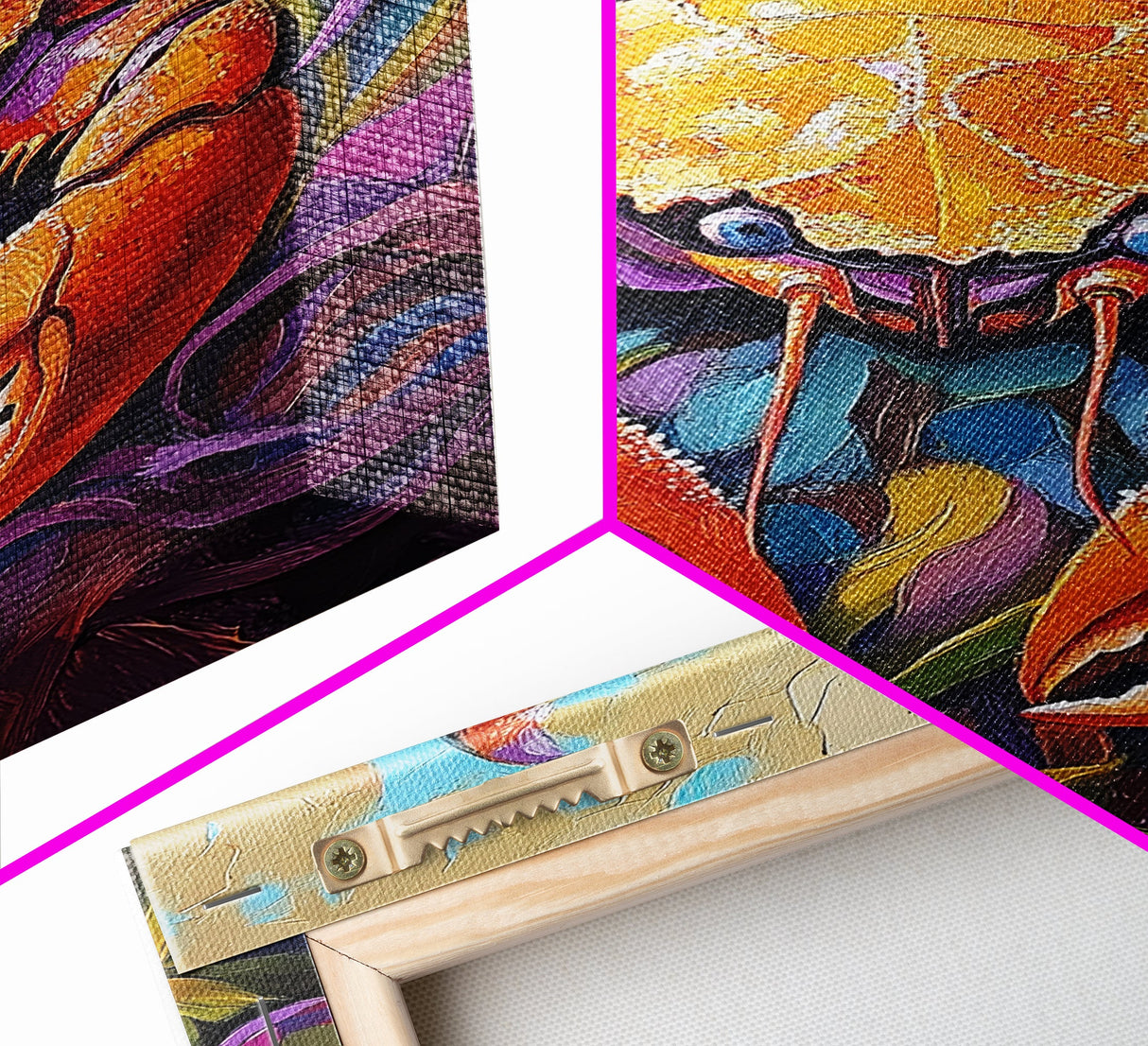 Crab Ocean, Bold, Seafood, Framed Canvas Print, Colorful crab painting with vivid detail, fun nautical art, beach kitchen decor