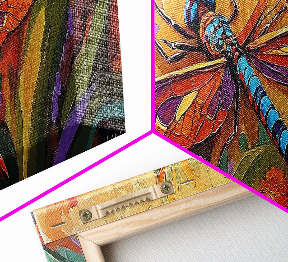 Vibrant Dragonfly, Nature Wall Art, Autumn Decor, Boho Art, Framed Canvas Print, Colorful Insect Painting, Kitchen Wall Art