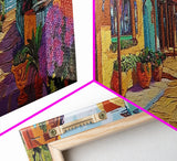 Coastal Village Street, Colorful Adobe Homes, Mediterranean Scene, Framed Canvas Print, Kitchen Wall Art, Rustic Living Room Decor