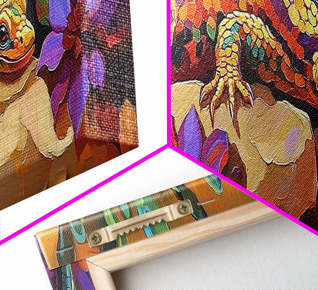 Vibrant Lizard Art, Desert Gecko Painting, Succulent Garden Colors, Framed Canvas Print, Eclectic Kitchen Wall Decor, Animal Art