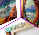 Vibrant Ocean Ring, Bold Coastal Art, Fantasy Beach Scene, Canvas Print, Modern Living Room Wall Art, Surreal Landscape Art