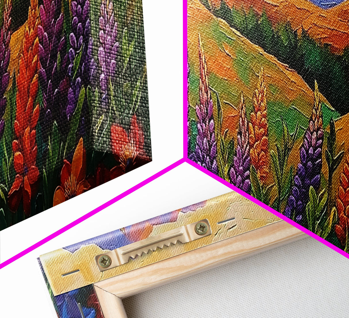 Wildflower Valley View, Bright Floral Mountain Art, Nature Inspired Painting, Framed Canvas Print, Kitchen or Bedroom Wall Decor