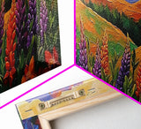 Wildflower Valley View, Bright Floral Mountain Art, Nature Inspired Painting, Framed Canvas Print, Kitchen or Bedroom Wall Decor