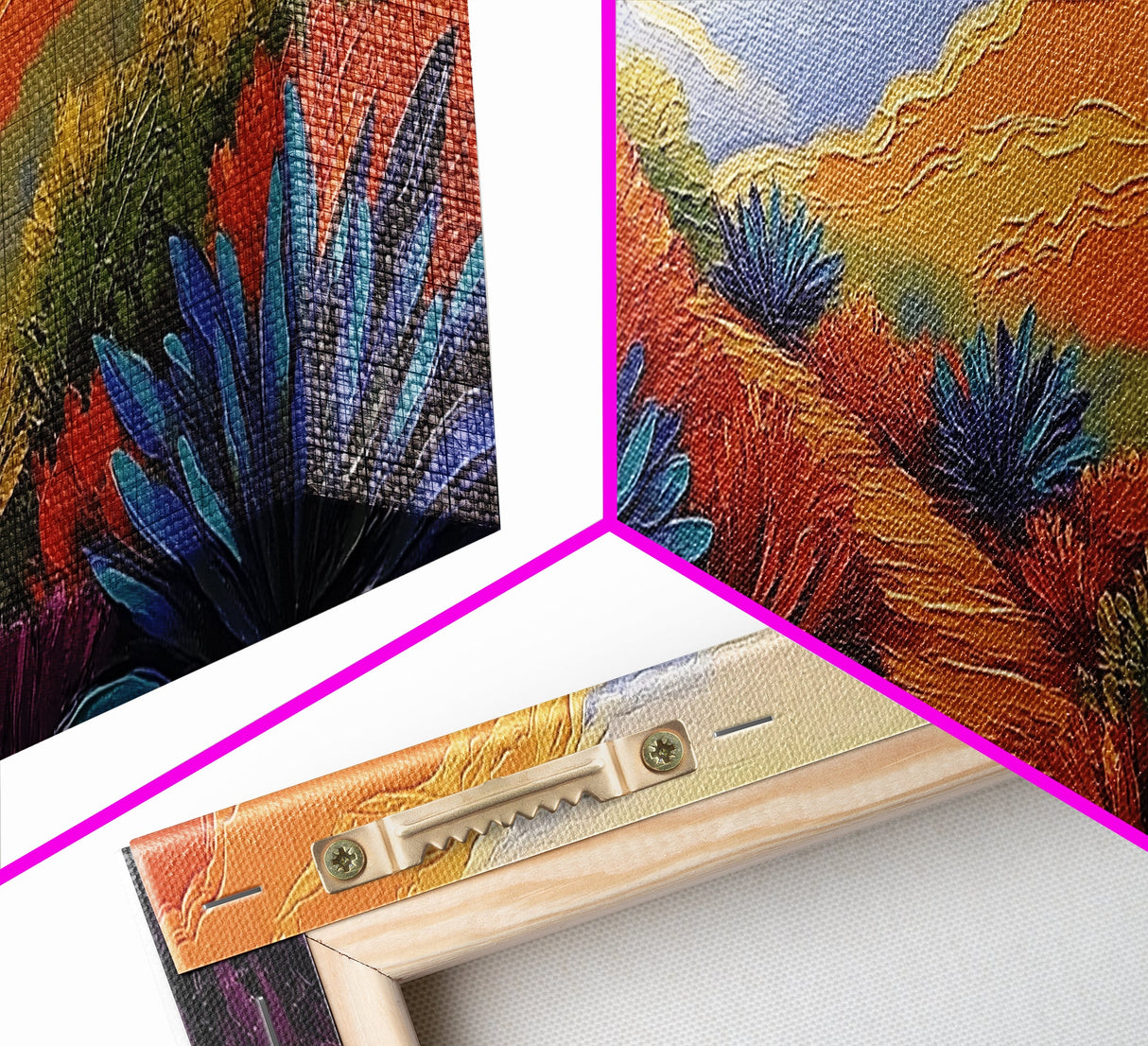 Vibrant Desert Path, Bold Landscape Painting, Agave and Sunset View, Framed Canvas Print, Southwest Kitchen or Hallway Wall Art