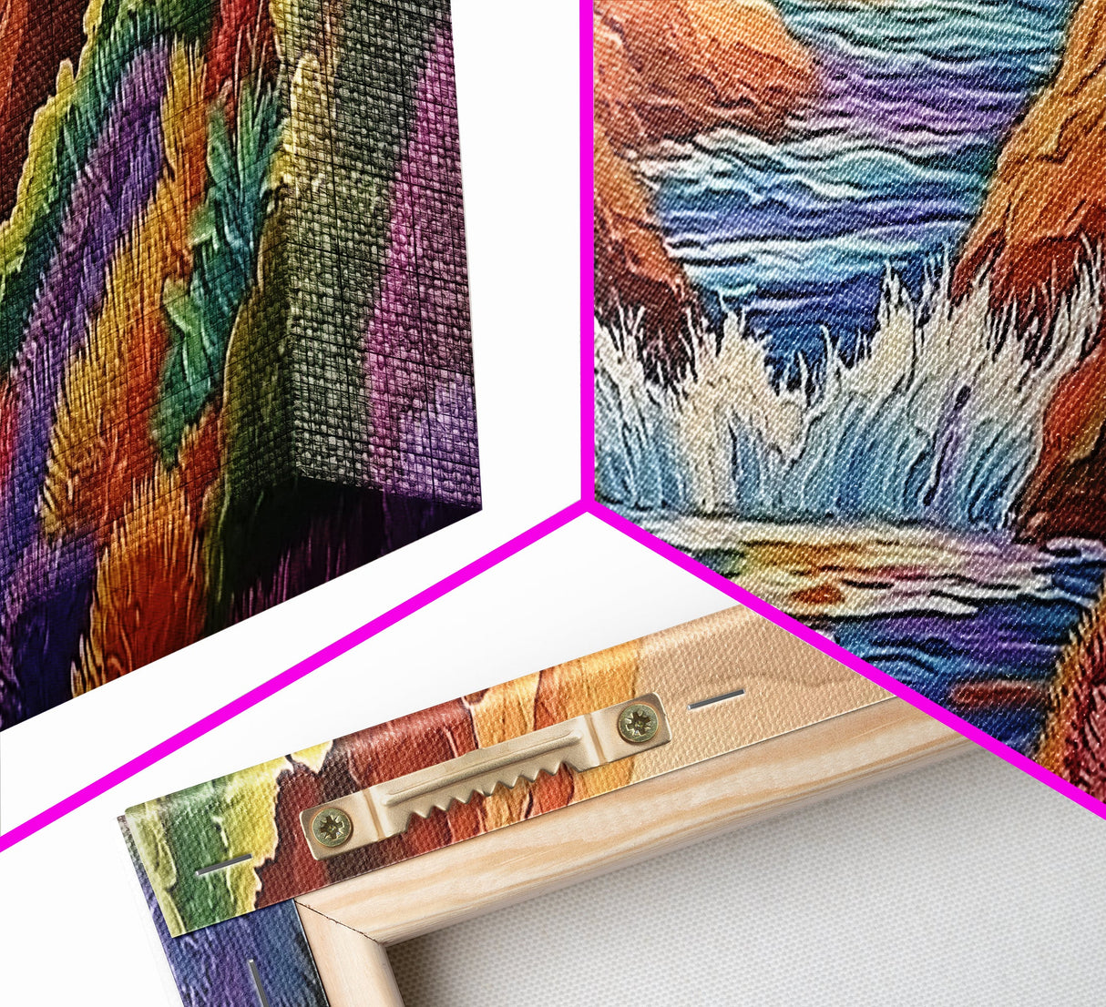 Canyon Stream Bloom, Colorful Desert River Scene, Vibrant Nature Painting, Framed Canvas Print, Southwest Living Room or Office Art