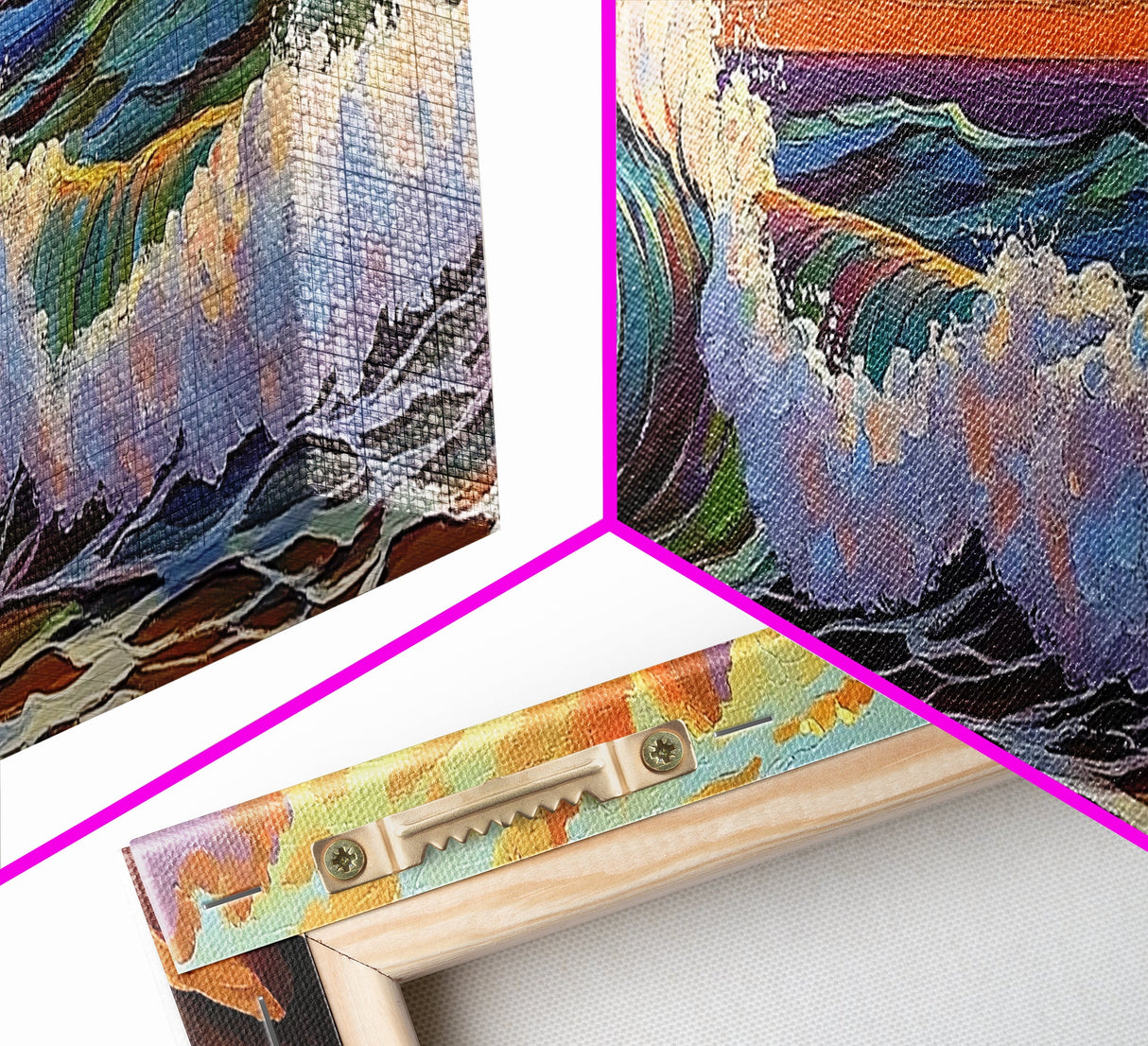 Vibrant Wave Break, Sunset Beach Art, Ocean Surf Decor, Modern Seascape Accent, Living Room Wall, Framed Canvas Print