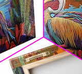 Colorful Pelican, Tropical Bird, Lake Wildlife, Autumn Palette, Framed Canvas Print, Boho Nature Wall Art, Dining Room Bird Artwork
