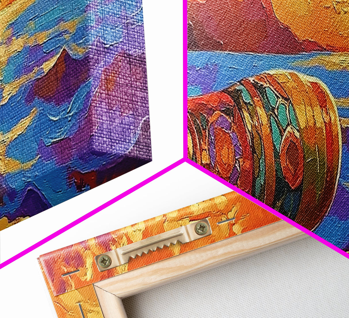 Mosaic Drum, Sunset Rhythm, Tribal Ocean, Desert Music, Framed Canvas Print, Eclectic Art, Living Room Music Wall Piece