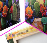 Cactus Garden Bloom, Southwest Succulent Art, Bright Floral Desert Scene, Framed Canvas Print, Kitchen Wall Art, Boho Botanical Decor