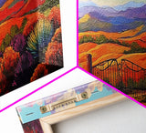 Mountain Sunset View, Western Hillside, Country Valley Gate, Framed Canvas Print, Fall Landscape Art, Rustic Farmhouse Decor