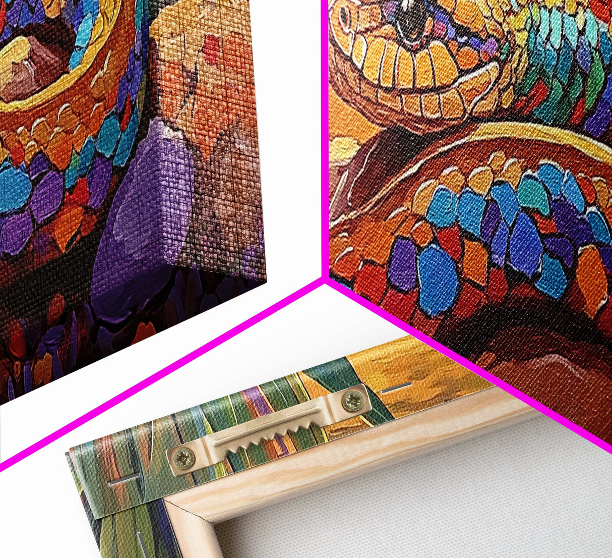 Sunset Snake Painting, Colorful Desert Creature, Serpent Among Rocks, Framed Canvas Print, Boho Wall Art, Eclectic Decor Piece