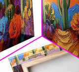 Cactus Garden Sunset, Desert Wall Art, Succulent Landscape, Framed Canvas Print, Boho Living Room Decor, Vibrant Western Style