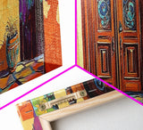 Spanish Doorway Scene, Rustic Entrance Art, Bold Exterior Decor, Framed Canvas Print, Hallway Wall Art, Mediterranean Style