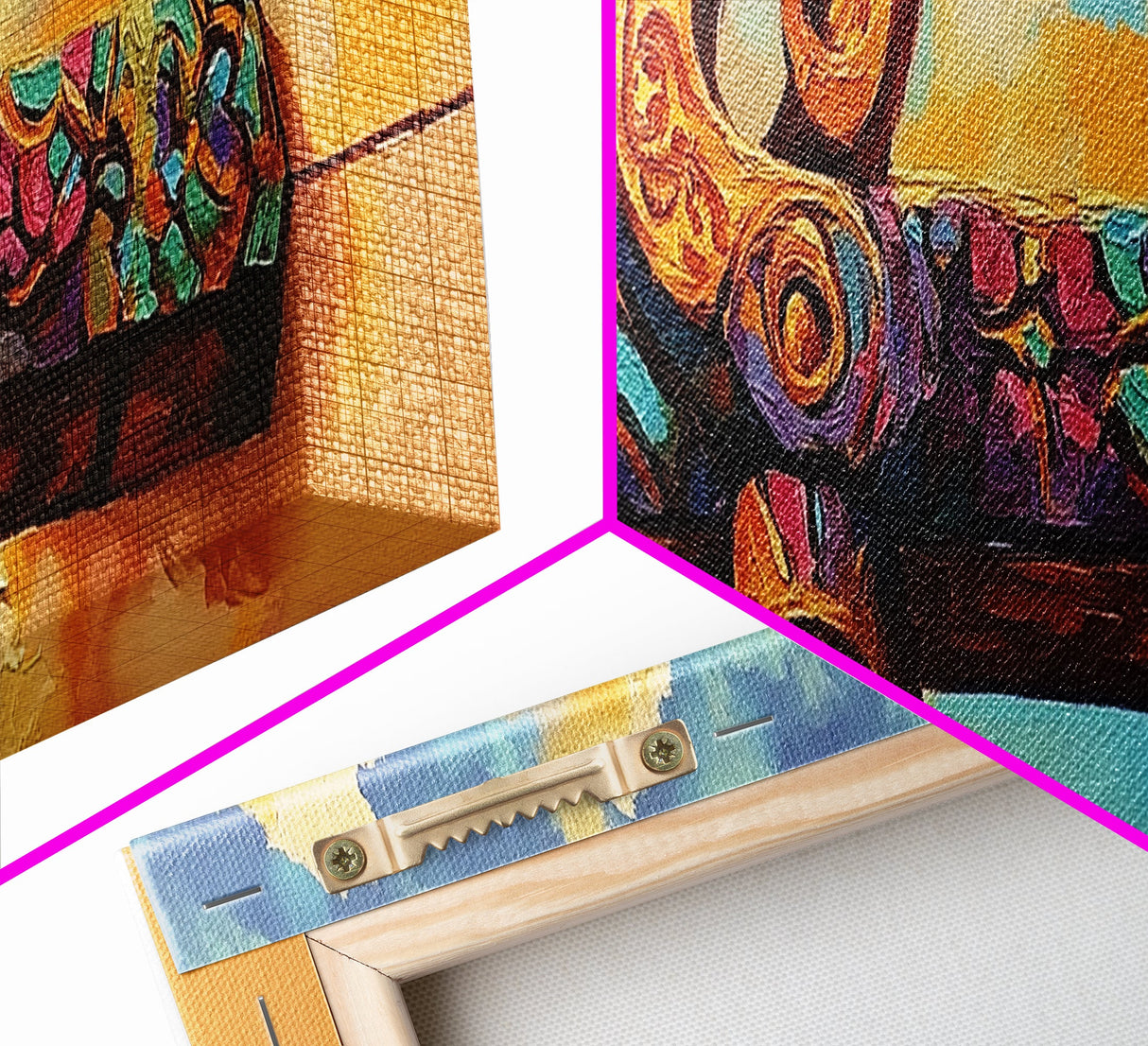 Folk Carved Beam, Southwest Wood Detail, Rustic Architecture Art, Colorful Entryway Style, Framed Canvas Print, Warm Wall Decor