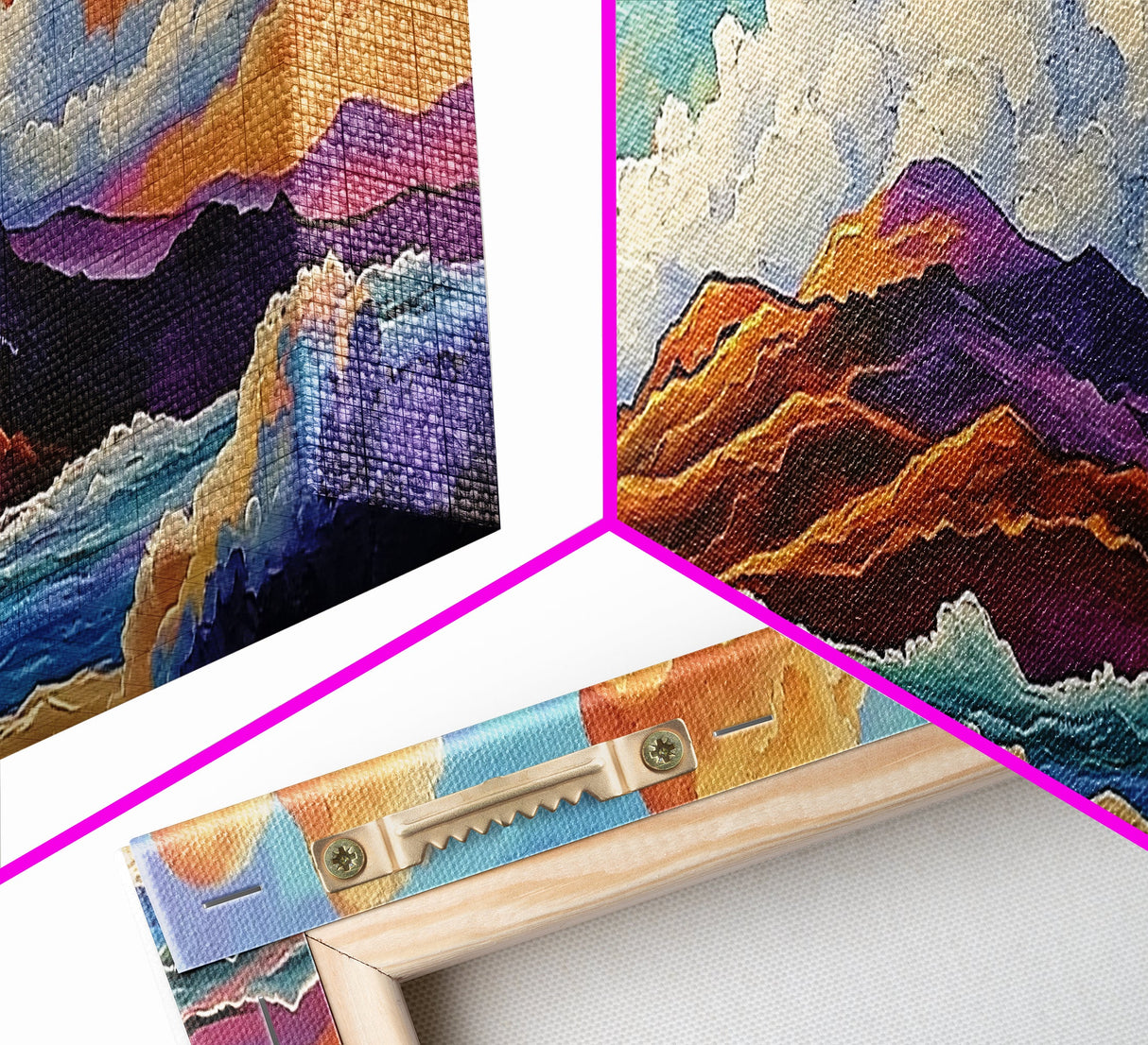 Mountain Coast, Color Clouds, Seaside Vibes, Framed Canvas Print, Tropical Landscape Art, Sunset Wall Decor, Bright Ocean Style