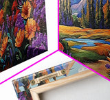 Wildflower Trail Art, Mountain Landscape, Framed Canvas Print, Nature Inspired Decor, Boho Living Room Wall Art, Vibrant Floral Scene