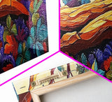Vibrant Forest Scene, Autumn Landscape, Nature Wall Art, Framed Canvas Print, Rustic Decor, Cabin Artwork, Boho Fall Living Room Art