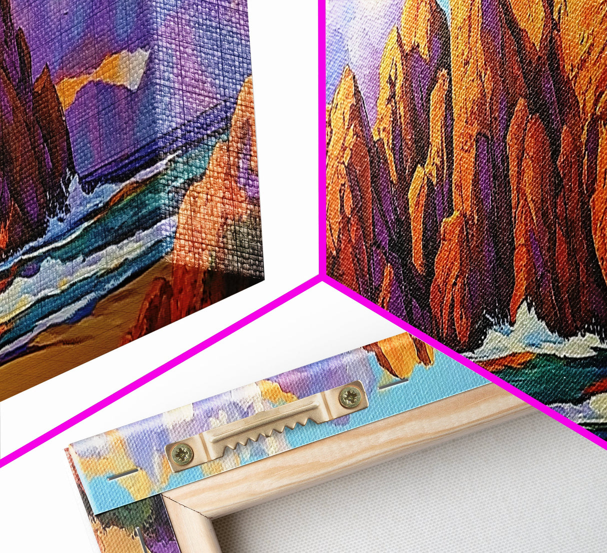 Rocky Beach Escape, Sunset Ocean View, Coastal Nature Art, Canvas Print, Tropical Wall Art, Bold Color Decor, Bedroom Seascape Art