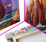 Rocky Beach Escape, Sunset Ocean View, Coastal Nature Art, Canvas Print, Tropical Wall Art, Bold Color Decor, Bedroom Seascape Art
