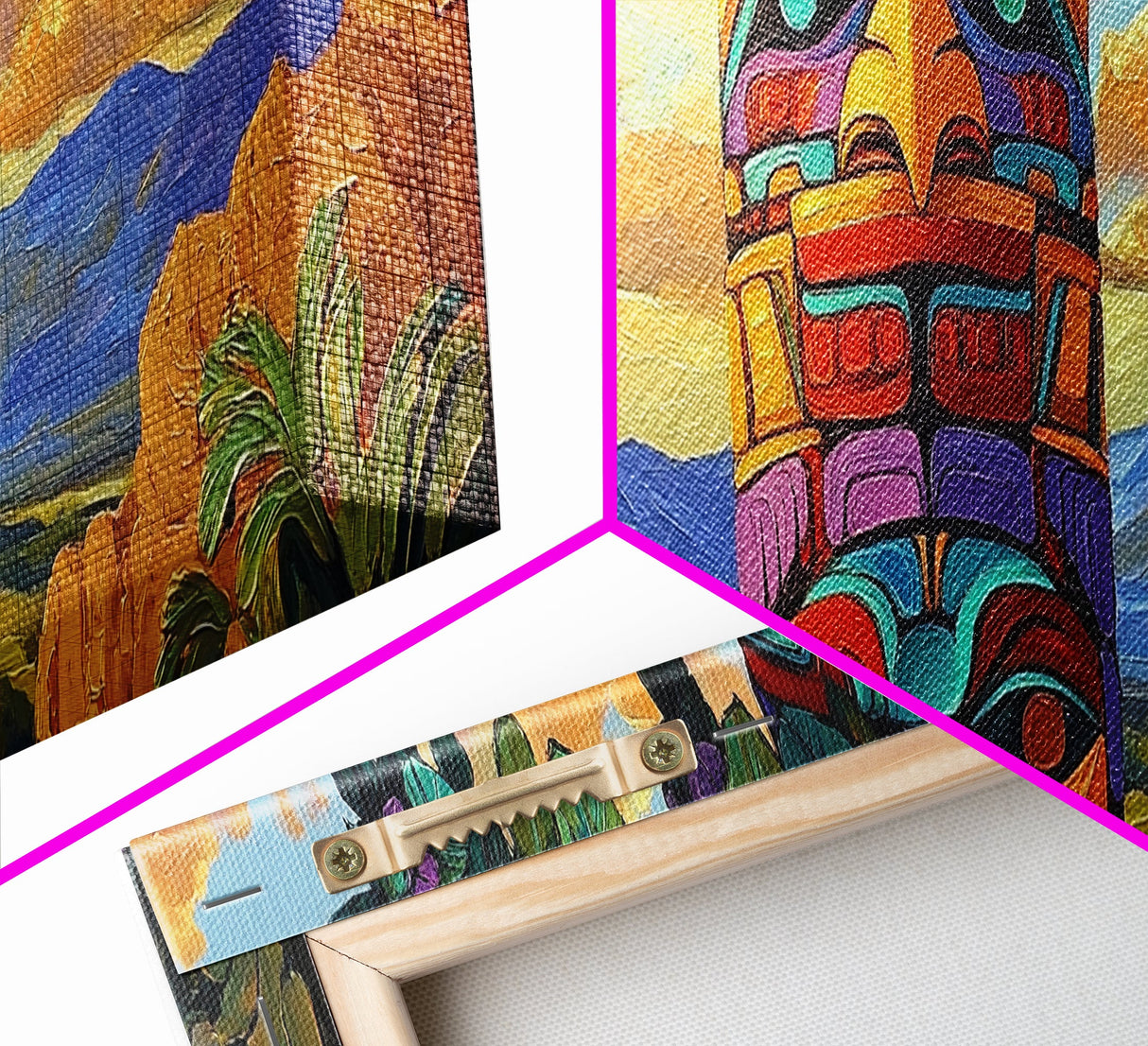 Totem Pole Art, Southwest Style, Desert Sky, Framed Canvas Print, Native Inspired, Living Room Wall Art, Cultural Landscape