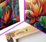 Lotus Bloom, Tranquil Pond, Sunset Flowers, Framed Canvas Print, Zen Wall Art, Yoga Studio Decor, Nature Inspired Floral Painting