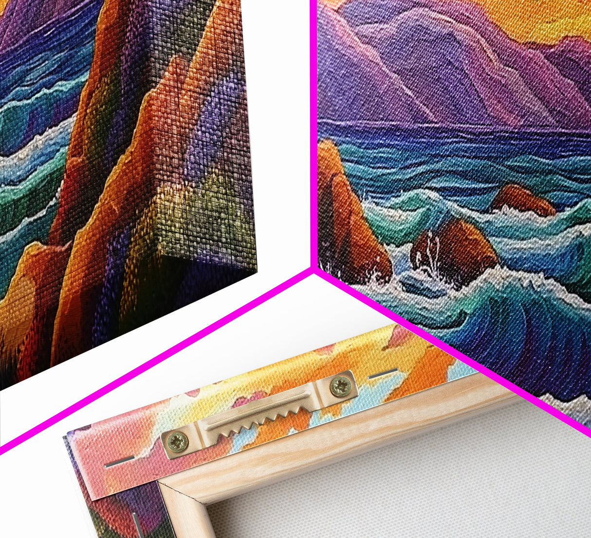 Sunset Coastal Waves, Bold Seascape Painting, Vibrant Ocean Scene, Framed Canvas Print, Beach Wall Art, Nautical Living Room Decor