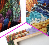 Hidden Cove Painting, Succulent Cliffside Beach, Colorful Ocean Art, Canvas Print, Desert Coastal Wall Art, Boho Nature Decor