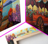 Flower Wagon, Sunset Trail, Wildflower Garden, Rustic Charm, Framed Canvas Print, Autumn Wall Art, Living Room Decor, Country Farmhouse Art