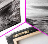 Cliffside Horizon, Beach Escape, Black and White Nature, Framed Canvas Print, Coastal Wall Art, Entryway Decor, Minimalist Aesthetic
