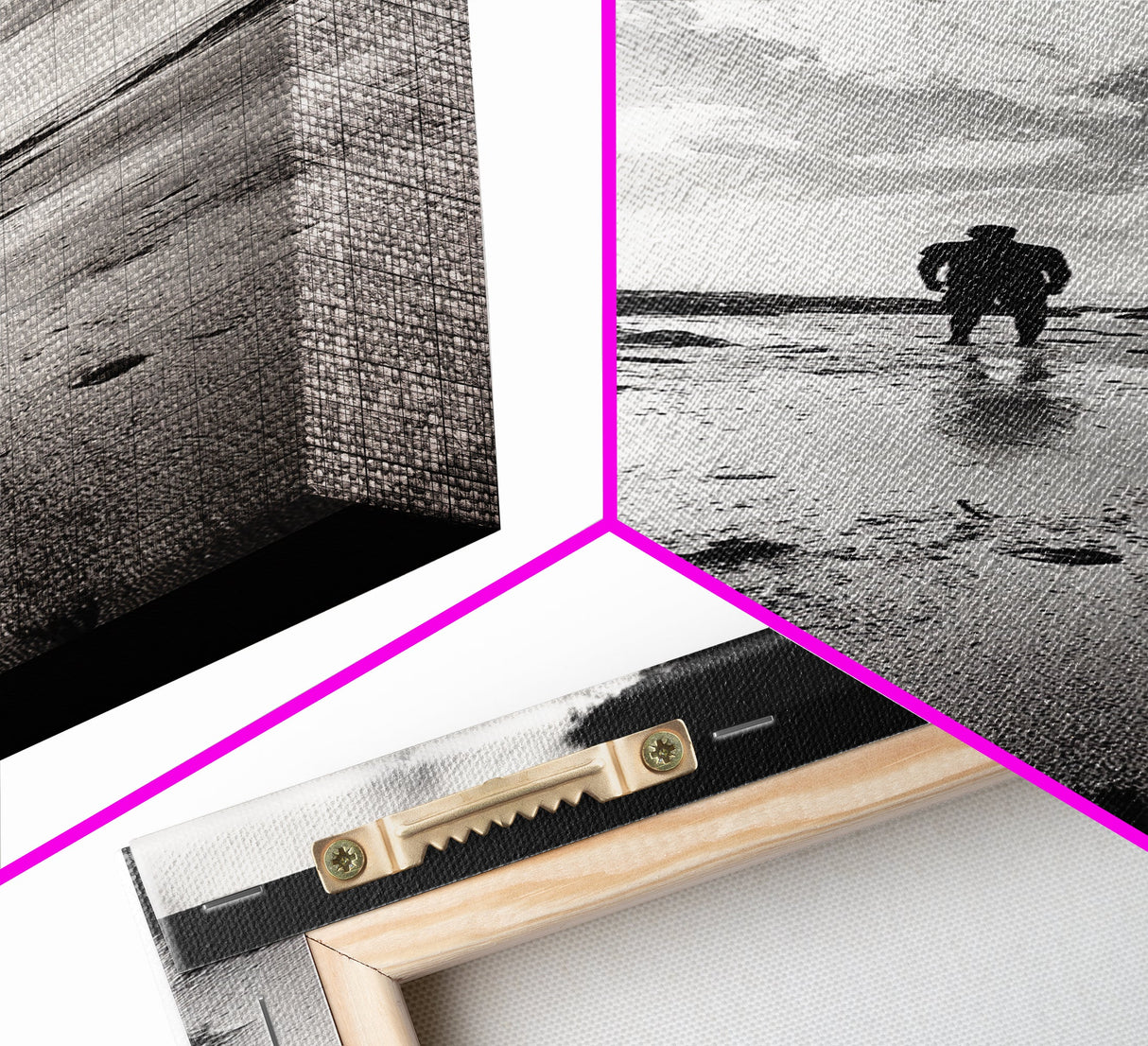 Lone Beach Walker, Dramatic Sky, Ocean Reflections, Solitude Moment, Framed Canvas Print, Hallway Wall Art, Moody Minimalist Decor