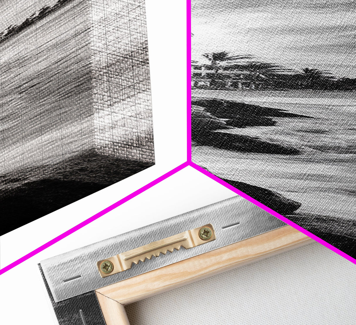 Coastal Resort Scene, Waves Rocks Hotel, Tropical Vacation Art, Beach House Wall Decor, Canvas Print, Living Room Style, Coastal Minimalist