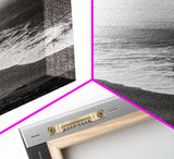Cliffside Waves, Coastal Edge, Monochrome Serenity, Ocean Drama, Canvas Print, Moody Minimalist Art, Bathroom Art, Living Room Decor