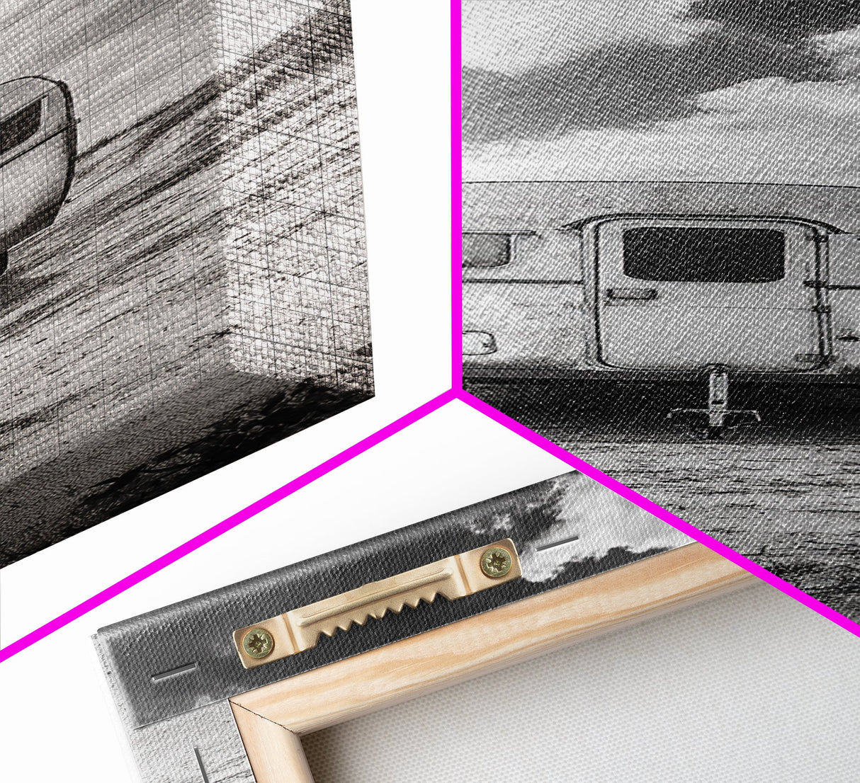 Vintage Camper, Cloudy Sky, Wanderlust Life, Desert Minimalism, Framed Canvas Print, Retro Travel Wall Art, Boho Bedroom Print, Office Art