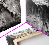 Topographic Map Detail, Antique Terrain, Black and White Landscape, Canvas Print, Office Wall Art, Historical Geography Decor