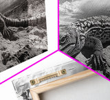 Desert Lizard Close-Up, Reptile Wildlife Photography, Dramatic Sky Scene, Canvas Print, Living Room Wall Art, Nature Decor