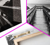 Rainy Dock View, Ocean Storm Mood, Moody Coastal Photo, Canvas Print, Living Room Wall Art, Black and White Nautical Decor, Rustic Coastal