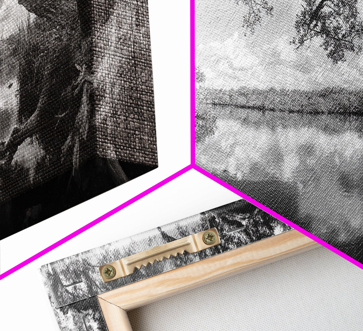 Tree Arch Reflection, Tranquil River View, Nature Canopy Water, Framed Canvas Print, Bedroom Wall Art, Zen Landscape Art, Cabin Decor