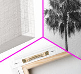 Minimal Palm Tree, Tropical Simplicity, Black and White Art, Framed Canvas Print, Modern Entryway or Minimalist Bathroom Wall Art