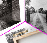 Rustic Gate Trail, Southern Country Road, Tree-Lined Entry, Framed Canvas Print, Farmhouse Style, Entryway or Office Wall Art