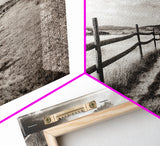 Countryside Fence Trail, Rolling Hills Walk, Prairie Path View, Framed Canvas Print, Western Art, Fall Wall Decor, Office Wall Art