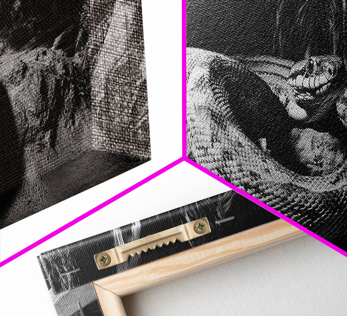 Jungle Snake Scene, Reptile Animal Art, Bold Black and White, Framed Canvas Print, Wildlife Decor, Man Cave or Study Wall Art